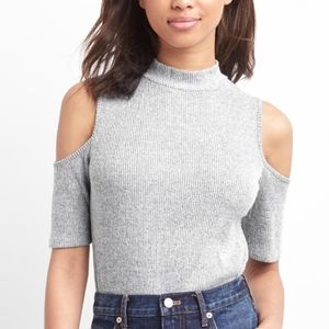 GAP Ribbed Gray Open Shoulder Shirt Blouse
